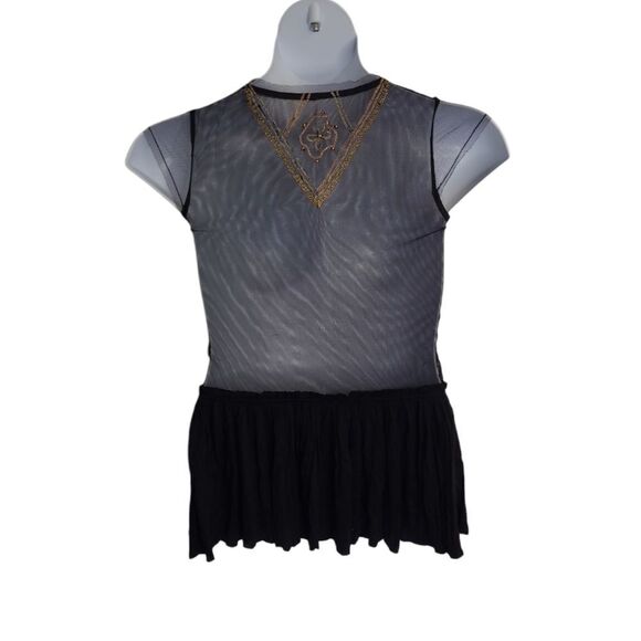 FREE PEOPLE black beaded sheer holiday to India peplum top tinic XS - Picture 4 of 12